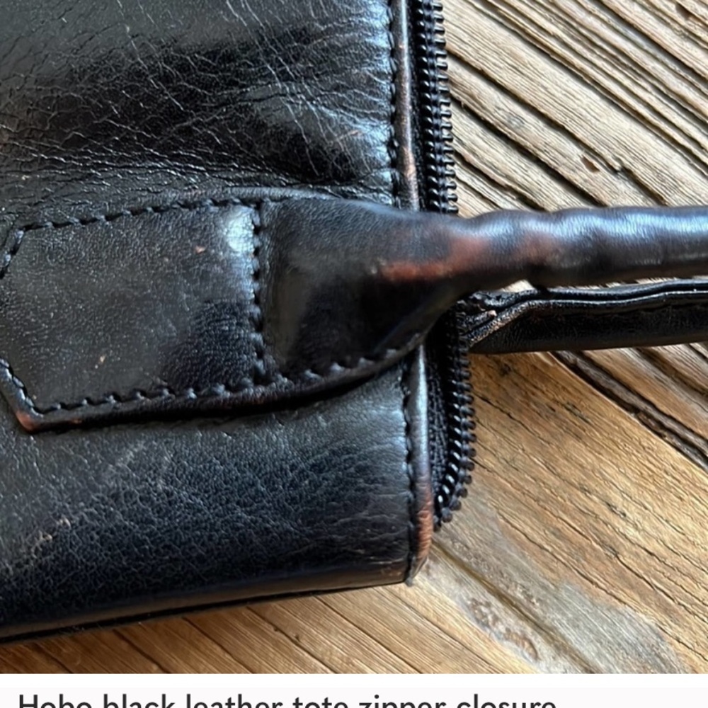 Hobo black leather tote zipper closure